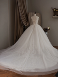 Princess Ball Gown Spaghetti Straps Sleeveless Tulle Fitted Corset Long Wedding Dress Bride Gowns White Wedding Dresses HZ0311
