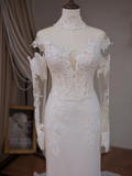 Princess Mermaid High Neck Long Sleeve Lace Fitted Corset Long Wedding Dress Bride Gowns White Wedding Dresses HZ0311