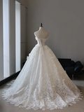 Princess Ball Gown Strapless Sleeveless Lace Fitted Corset Long Wedding Dress Bride Gowns White Wedding Dresses HZ0311