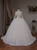 Simple Ball Gown V Neck Long Sleeve Lace Fitted Corset Long Wedding Dress Bride Gowns White Wedding Dresses HZ0311