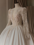 Unique Ball Gown V Neck Long Sleeve Lace Fitted Corset Long Wedding Dress Bride Gowns White Wedding Dresses HZ0311