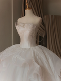 Ethereal Ball Gown Strapless Sleeveless Tulle Fitted Corset Long Wedding Dress Bride Gowns Lace Wedding Dresses HZ0311