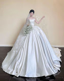 Charming Ball Gown Strapless Sleeveless Satin Fitted Corset Long Wedding Dress Bride Gowns Wedding Dresses HZ0311