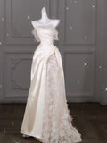 Sexy Mermaid One Shoulder Sleeveless Lace Fitted Corset Long Wedding Dress Bride Gowns White Wedding Dresses HZ0311