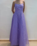 Modest A Line Halter Lilac Sleeveless Long Prom Dresses Inspiration Formal Gown HZ0311