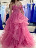 Beautiful Ball Gown Straps Pink Tulle Prom Dresses For Teens Formal Dress Party Outfits Prom Gowns HZ0311