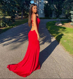 Sexy Mermaid Spaghetti Straps Red Backless Prom Dresses For Teens Formal Dress Party Outfits Prom Gown HZ0311