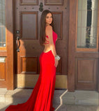 Sexy Mermaid Spaghetti Straps Red Backless Prom Dresses For Teens Formal Dress Party Outfits Prom Gown HZ0311