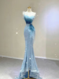 Sexy Mermaid Sweetheart Blue Prom Dresses For Teens Formal Dress Party Outfits Prom Gown HZ0311
