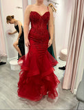 New Arrival Mermaid Spaghetti Straps Burgundy Lace Prom Dresses For Teens Formal Dress Party Outfits Prom Gowns HZ0311