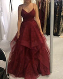 Classy Ball Gown Spaghetti Straps Burgundy Tulle Prom Dresses Inspo For Teens Formal Dress Party Outfits Prom Gowns HZ0311