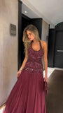 Classy Mermaid Halter Dark Red Burgundy Chiffon Prom Dresses Inspo For Teens Formal Dress Party Outfits Prom Gowns HZ0311