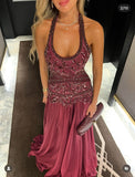 Classy Mermaid Halter Dark Red Burgundy Chiffon Prom Dresses Inspo For Teens Formal Dress Party Outfits Prom Gowns HZ0311