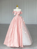 Charming Ball Gown Sweetheart Pink Satin Long Quinceanera Dress Sweet 15 16 Dresses HZ0311