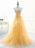 Classy Ball Gown Sweetheart Yellow Tulle Prom Dresses Inspo For Teens Formal Dress Party Outfits Prom Gowns HZ0311