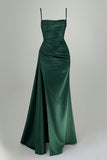 Charming Mermaid Spaghetti Straps Emerald Green Satin Prom Dresses Inspiration For Teens Formal Dress Party Outfits Prom Gown Ideas HZ0311