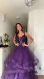 Unique Ball Gown Spaghetti Straps Navy Blue Tulle Lace Prom Dresses Party Dress 21st Birthday Outfits Graduation Dress HZ0311