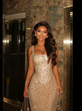 Lavish Mermaid Square Sleeveless Beaded Mermaid Prom Dress Formal Evening Gowns HZ0311