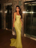 Elegant Mermaid Square Champagne Prom Dresses Party Dress 16th Birthday Outfits Senior Graduation Dress HZ0311