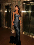 Elegant Mermaid Square Champagne Prom Dresses Party Dress 16th Birthday Outfits Senior Graduation Dress HZ0311