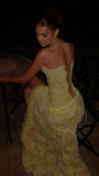 Unique Mermaid Sweetheart Yellow Lace Slit Prom Dresses Long Party Dress 21st Birthday Outfits Graduation Dress HZ0311