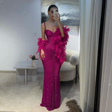 Sexy Mermaid Red Sweetheart Straps Sequins Prom Dresses Long Party Dress 22th Birthday Outfits Graduation Dress HZ0311