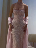Charming Strapless Sleeveless Long Mermaid Prom Dress With Beading Party Dress For Women HZ0311