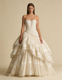 Strapless A-Line Lace Long Party Dress Vintage Wedding Dress Bridal Dress Prom Dress, HZ0427