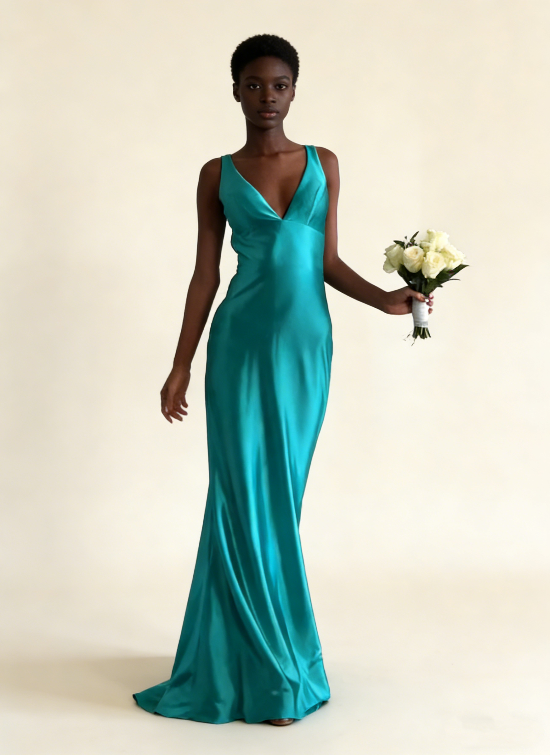 Turquoise V Neck Backless Mermaid Satin Long Formal Party Dress, HZ0427