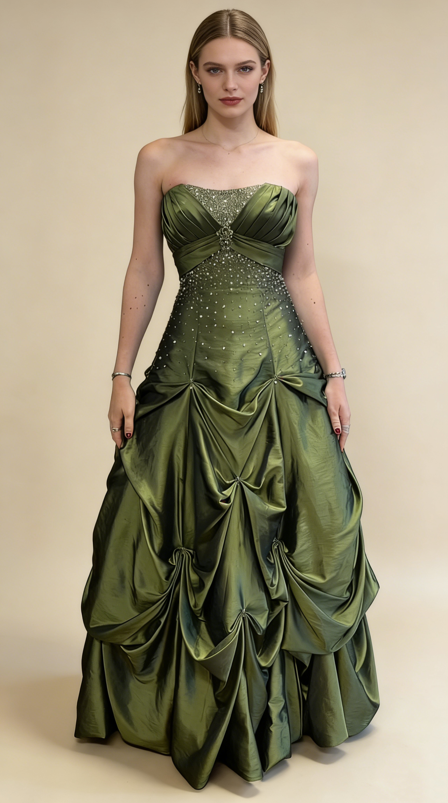 Vintage Beading Strapless A-Line Green Evening Ball Gown Birthday Gown HZ0427