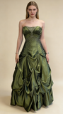 Vintage Beading Strapless A-Line Green Evening Ball Gown Birthday Gown HZ0427