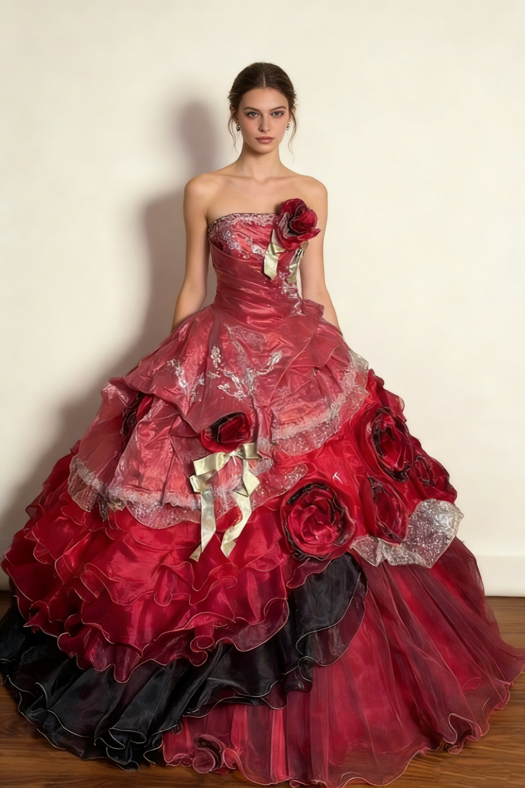 Wine Red Strapless A-Line Lace Floral Long Prom Dress Evening Ball Gown Sweet16 Dress, HZ0427