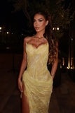Modest Senior Prom Dresses High Schools Inspiration Mermaid Sweetheart Yellow Lace With Slit Semi Formal Grad Long Prom Dress For Teens HZ0311