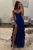 Mermaid Strapless Sequins Lace Appliques Prom Dress 2026 Formal Evening Gowns HZ0311