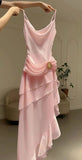 Modest Mermaid Spaghetti Strap Ivory Chiffon Party Dress Pleated Prom Dresses HZ0311