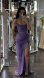 Shinning Mermaid Off The Shoulder Lilac Slit Sequins For Women Party Dresses Long Formal Prom Dresses 18th Birthday Gown HZ0311
