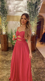 Cheap A line Spaghetti Strap Chiffon Long Prom Dresses Formal Gown Inspo Evening Outfits HZ0311