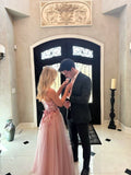 Modest A Line Sweetheart Pink Tulle Lace Appliqued Long Formal Party Dress For Teens Prom Dresses HZ0311