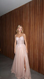 Spaghetti Straps Pink Tulle Corset Fitted Back A line Long Formal Party Dress For Teens Prom Dresses HZ0311