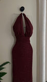 Shinning Mermaid Halter Burgundy Sequins For Women Party Dresses Long Formal Prom Dresses 20th Birthday Gown HZ0311