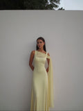 Classy Mermaid Square Neck Slim Yellow Long Formal Fancy Prom Evening Dresses Dinner Outfits Classy Party Gown HZ0311