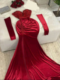 Modest Mermaid Sweetheart Red Satin With Gloves Prom Dresses Party Dress 21st Birthday Outfits Graduation Dress HZ0311