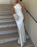 Classy Prom Dresses Inspiration Mermaid Halter White Backless Satin Long Semi Formal Dance Grad Prom Dresses For Teens High Schools HZ0311