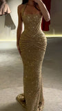 Modest Senior Prom Dresses High Schools Inspiration Mermaid Halter Gold Sequin With Pleated Semi Formal Grad Long Prom Dress For Teens HZ0311