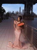 Elegant Dusty Rose Off-The-Shoulder Sweetheart Prom Dresses Mermaid Column Floor Length With Beads HZ0311