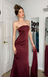 Modest Mermaid Strapless Wine Red Satin With Scarf Prom Dresses Party Dress 21st Birthday Outfits Graduation Dress HZ0311