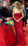 Classy Mermaid Spaghetti Straps Red Sequins Inspo For Women Girls Formal Party Gowns Long Prom Dresses HZ0311