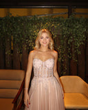 Spaghetti Straps Pink Tulle Corset Fitted Back A line Long Formal Party Dress For Teens Prom Dresses HZ0311
