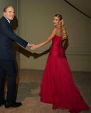 Graceful Mermaid Strapless Red Chiffon Sleeveless Pleated Prom Dress Formal Evening Dress Party Gowns HZ0311