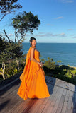 Charming Orange Strapless Sleeveless Chiffon Prom Dress A-Line With Zipper Pleats HZ0311